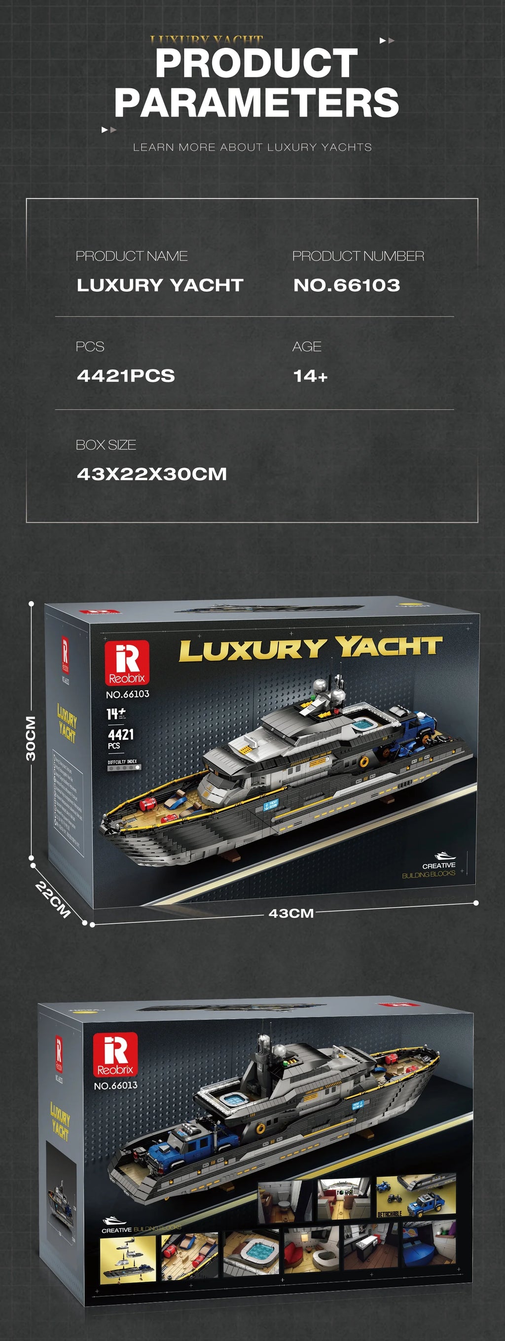 4421 Piezas de Bloques de Construcción de Yate de Lujo, Modelo de Barco a Motor