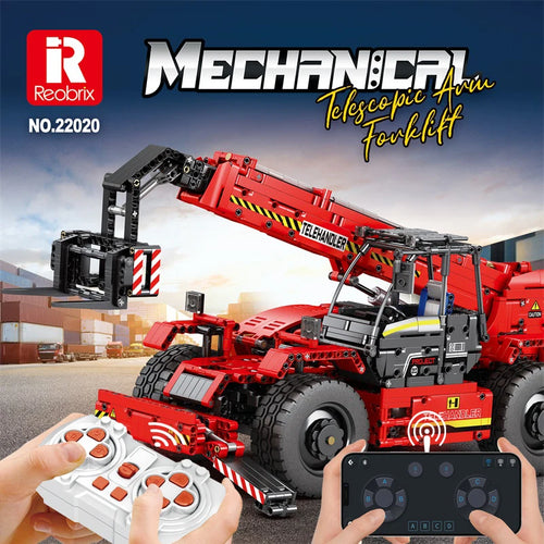Bloques de construcción de carretilla elevadora telescópica para niños, vehículo de ingeniería urbana, modelo de coche de Control remoto