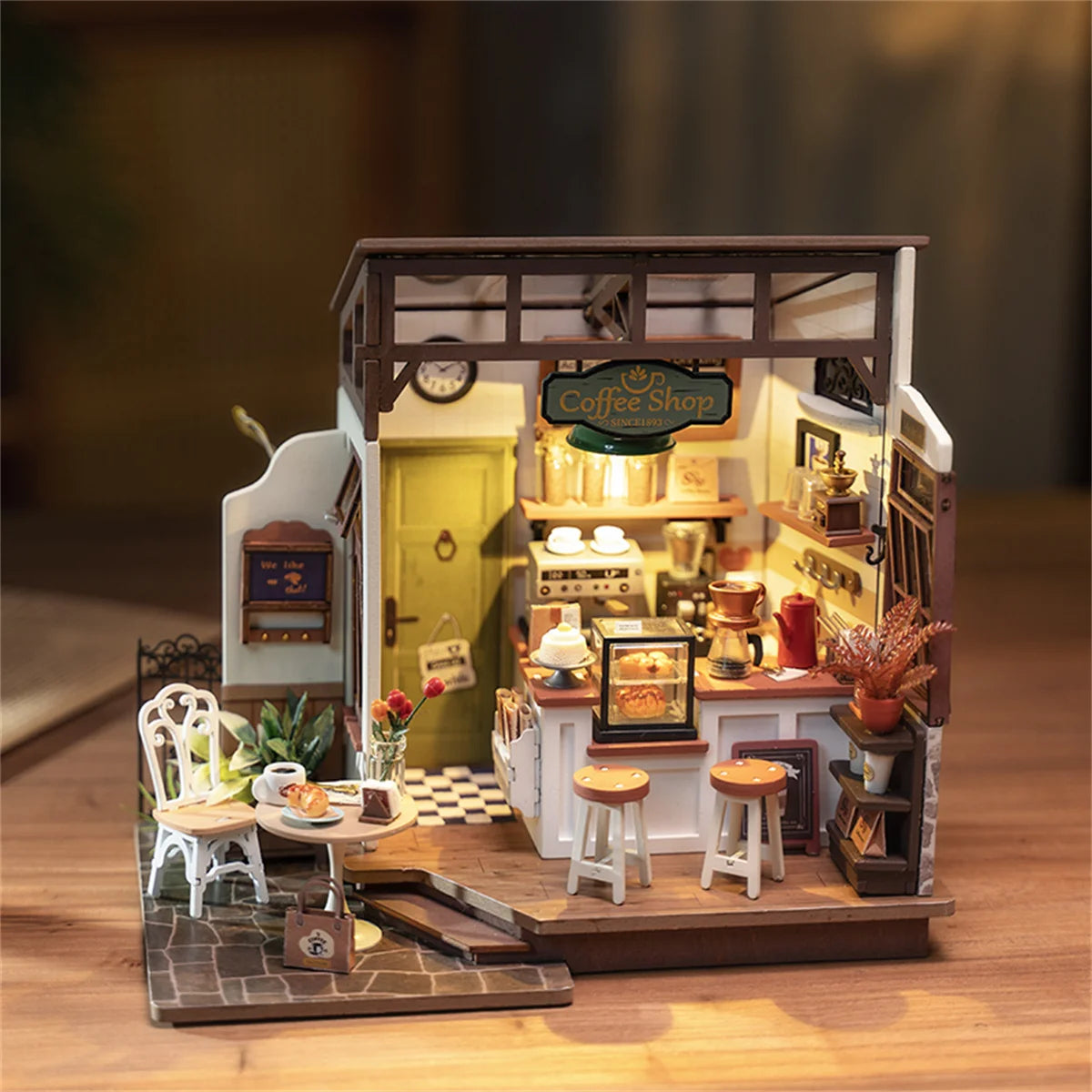 Robotime Rolife-rompecabezas 3D de cafetería para mujer y niño, Kit de casa de muñecas en miniatura, manualidades, regalo increíble, DG162, n. ° 17