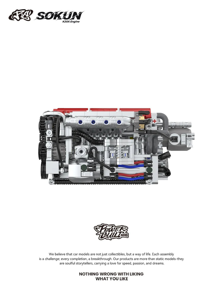 907 Piezas de Bloques de Construcción de Motor K20A PB8860, Colección de Adornos de Motor de Vehículo SOKUN