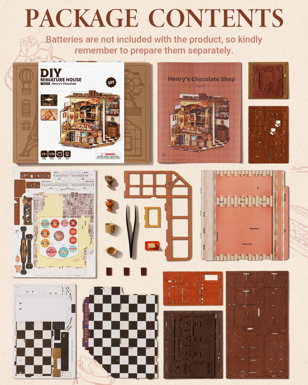 Robotime Rolife Henry's Chocolate DIY Kit de casa en miniatura Kit de construcción de modelo de casa de muñecas de madera con regalos artesanales LED para adultos
