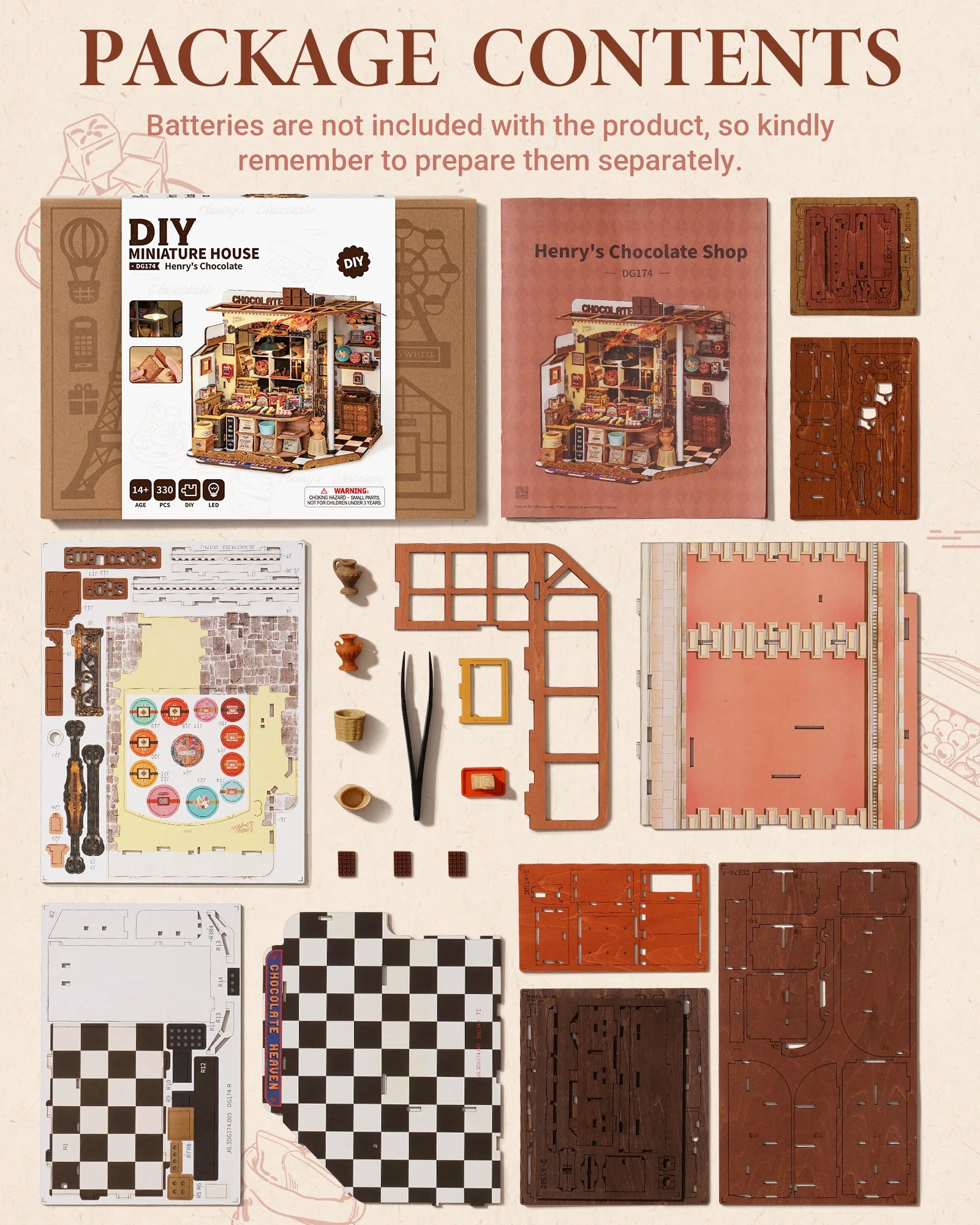 Robotime Rolife Henry's Chocolate DIY Kit de casa en miniatura Kit de construcción de modelo de casa de muñecas de madera con regalos artesanales LED para adultos