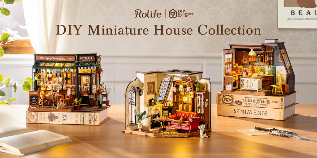 Robotime Rolife Catherine's Living Room DIY Kit de casa en miniatura Kit de construcción de modelo de casa de muñecas de madera con LED y muebles DG175