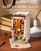 Robotime Sakura Wine Alley DIY Booknook con luces DIY casa de muñecas en miniatura Kit 3D rompecabezas de madera sujetalibros estantería decoración regalo