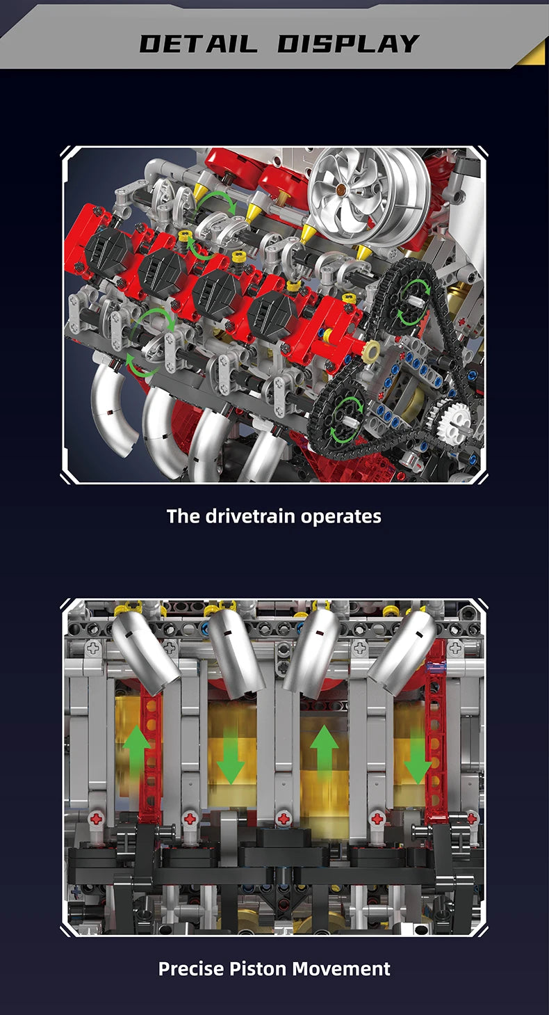 Mould King-juego de ensamblaje de motor V8, F488 supercoche