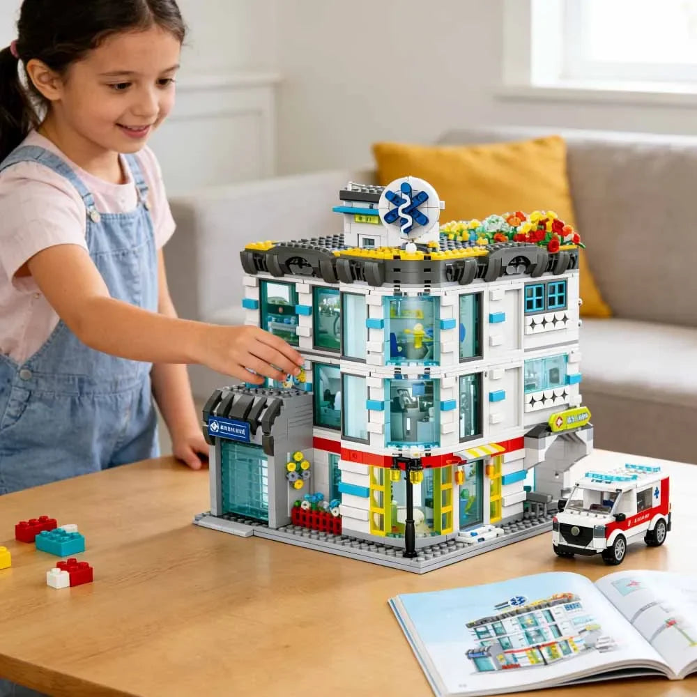 Creative General Hospital, 2866 piezas, serie «Friends»: panorámica de la ciudad con iluminación, juego de construcción MOC