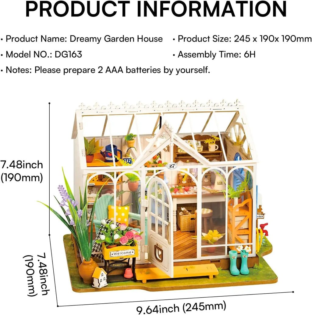 Robotime Rolife-casa de jardín de ensueño, rompecabezas 3D DIY, Kit de casa de muñecas en miniatura, manualidades, pasatiempos, estantería, objetos decorativos