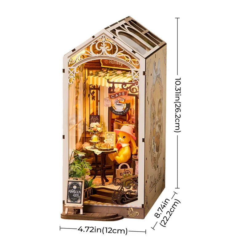 Robotime Rolife Book Nook Kits, Cafetería Navideña, Kit de Casa en Miniatura con Luces, Rompecabezas 3D de Madera, Regalo para Librerías, TGB15