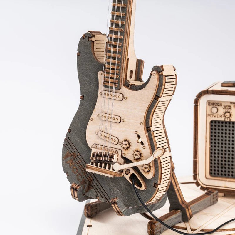 Robotime ROKR guitarra eléctrica rompecabezas de madera 3D para niños adultos montaje juguetes creativos juego de bloques de construcción para regalos de navidad