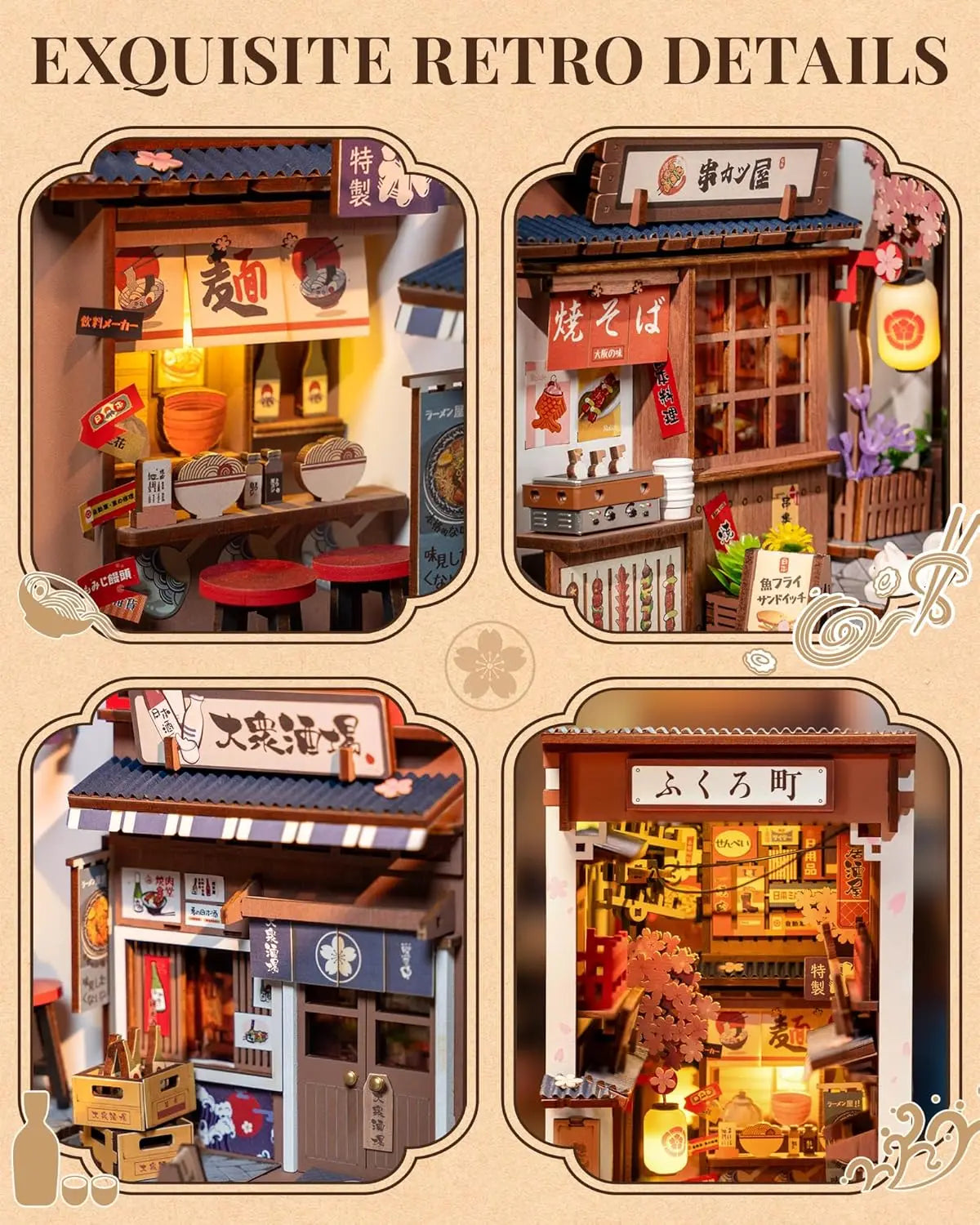 Robotime Sakura Wine Alley DIY Booknook con luces DIY casa de muñecas en miniatura Kit 3D rompecabezas de madera sujetalibros estantería decoración regalo