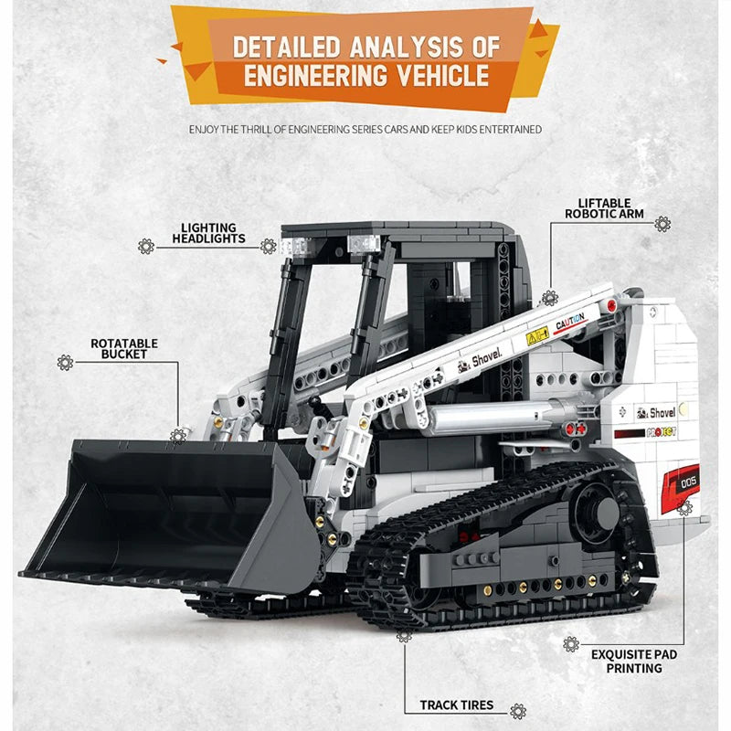 1366 Uds RC Bobcat Skid Steer Loader bloques de construcción coches técnicos