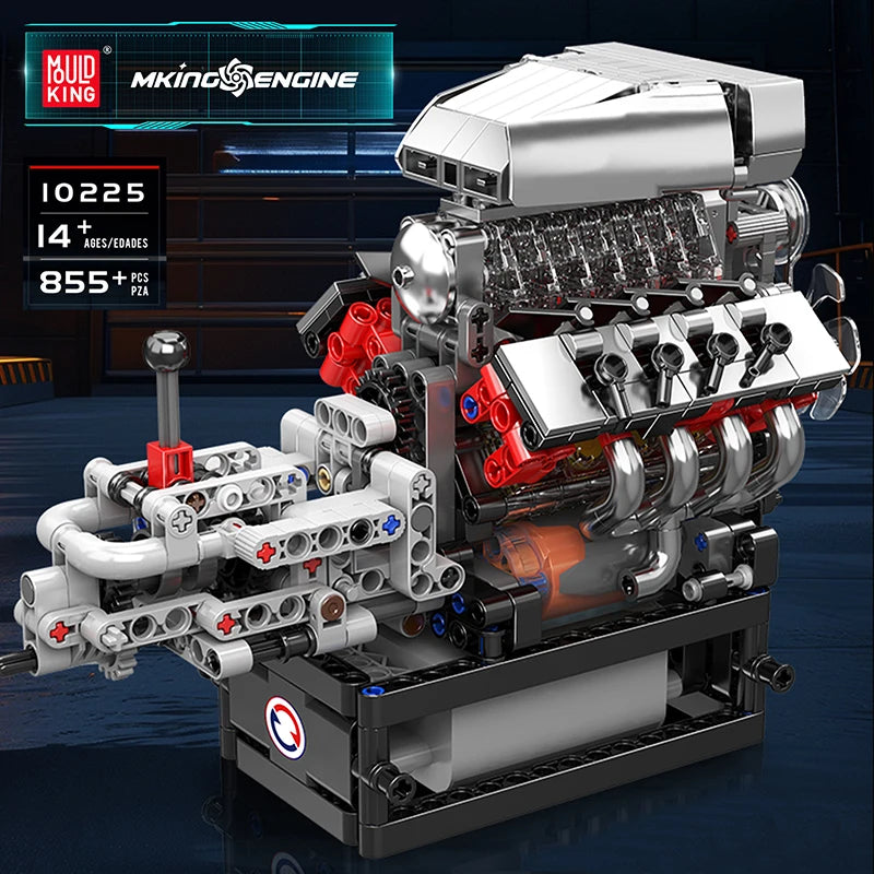 Mould King 10225, juguetes de motor técnico, conjunto de bloques de construcción de motor motorizado V8