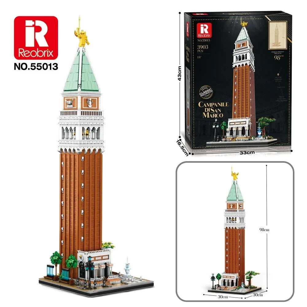 Bloques de construcción de torre de reloj de San Mark, modelo arquitectónico renacentista