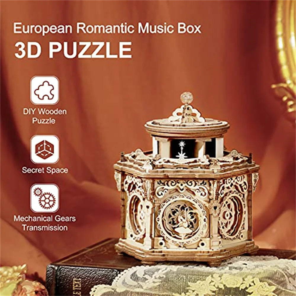 Robotime Secret Garden-Kit de caja de música mecánica, caja de rompecabezas de madera 3D para adultos, proyecto de construcción de autoensamblaje