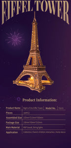Robotime-Juego de rompecabezas de madera 3D, noche de la Torre Eiffel, modelos 1:638 para niños y adultos, Kits de manualidades DIY, regalo DIY con luz