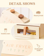 Robotime Robud freidora de aire de madera juego de cocina con accesorios cocinar comida regalo para niños niñas color crema