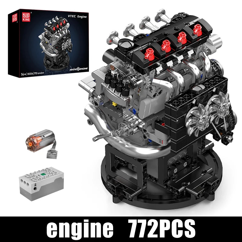 Mould King 10234 juguetes técnicos de motor de coche, conjunto de bloques de construcción de motor VTEC motorizado