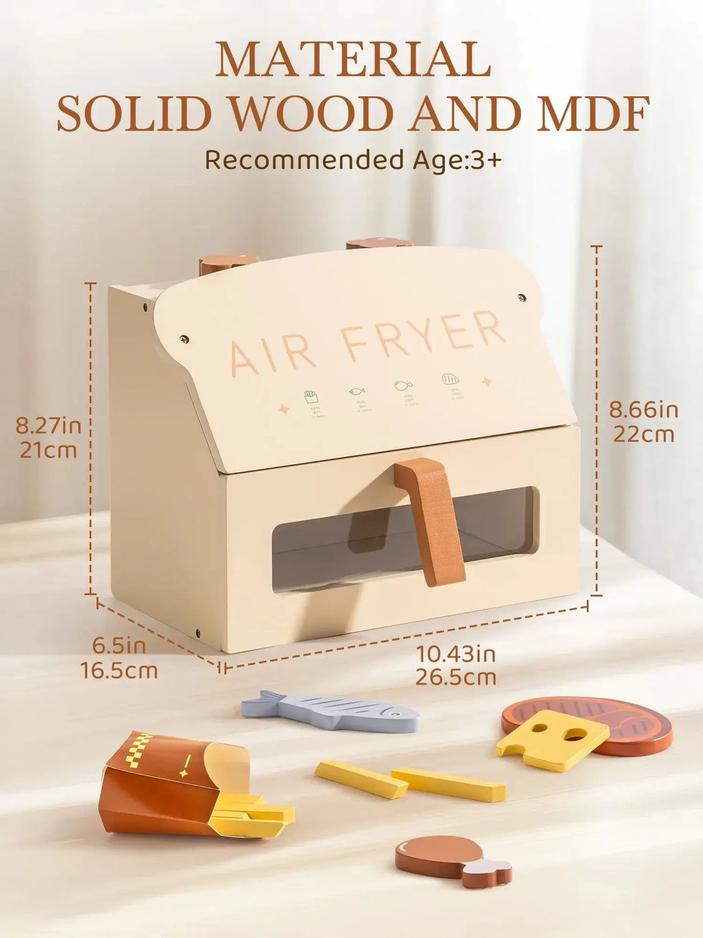 Robotime Robud freidora de aire de madera juego de cocina con accesorios cocinar comida regalo para niños niñas color crema