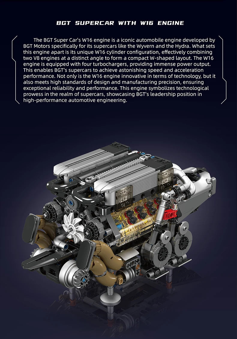 Mould King-bloques de construcción de piezas de coche técnico, motor W16 para BGT, supercoche