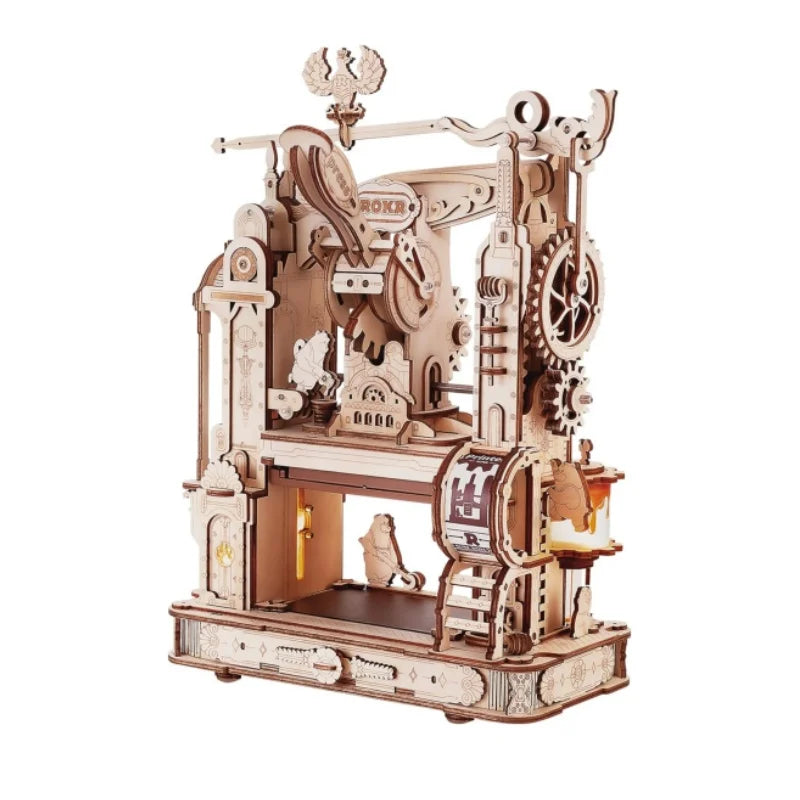 Robotime rokr Kits de modelos de rompecabezas de madera 3D Prensa de impresión clásica Engranajes mecánicos para adultos