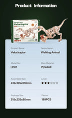 Rompecabezas 3D de Madera Robotime Rokr, Velociraptor Mecánico, Modelo de Velociraptor para Armar, Kit de Construcción Mecánica, Madera 3D LD01