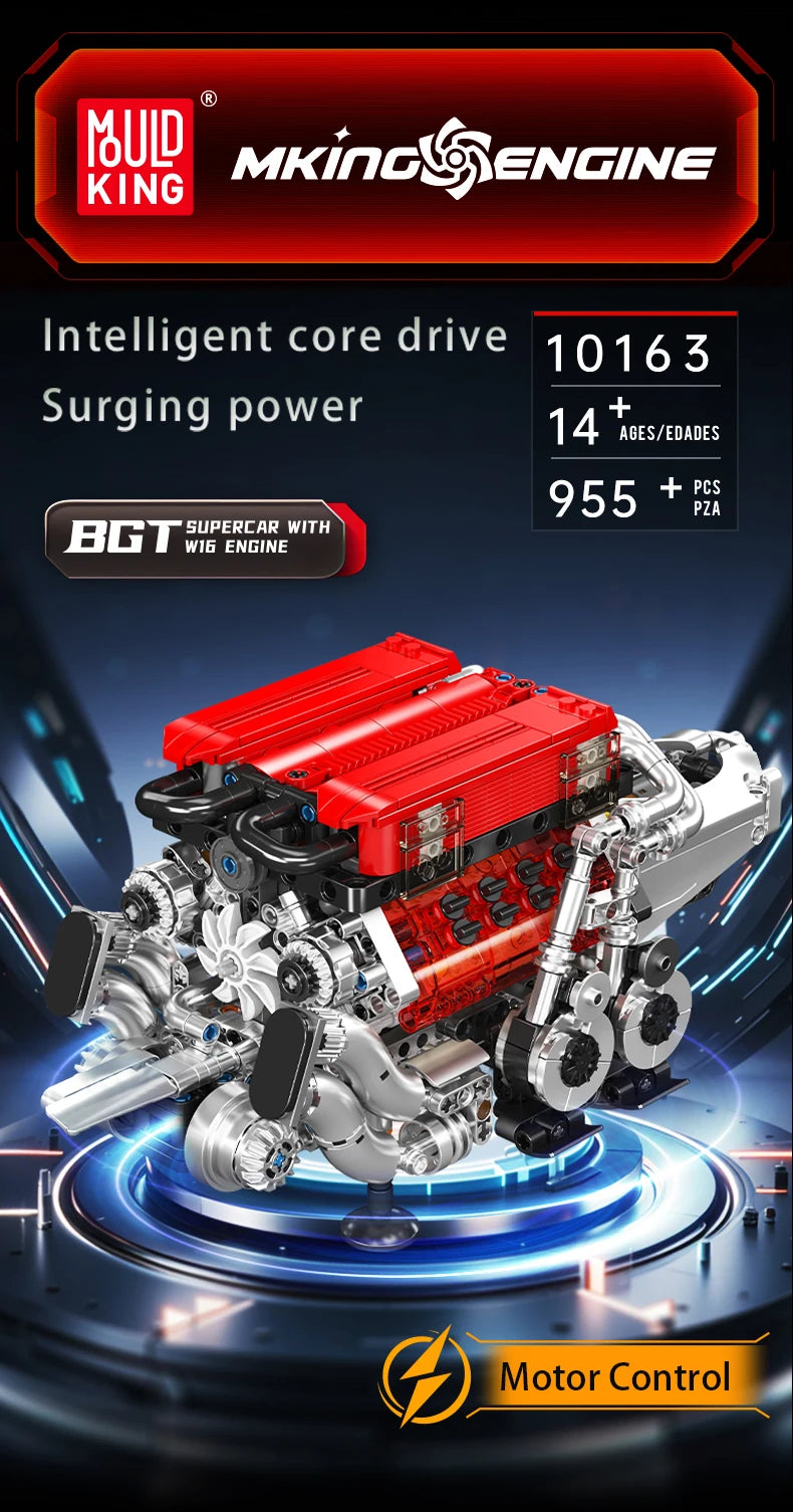 Mould King 10163 juguetes de motor técnico el supercoche BGT con motor rojo W16