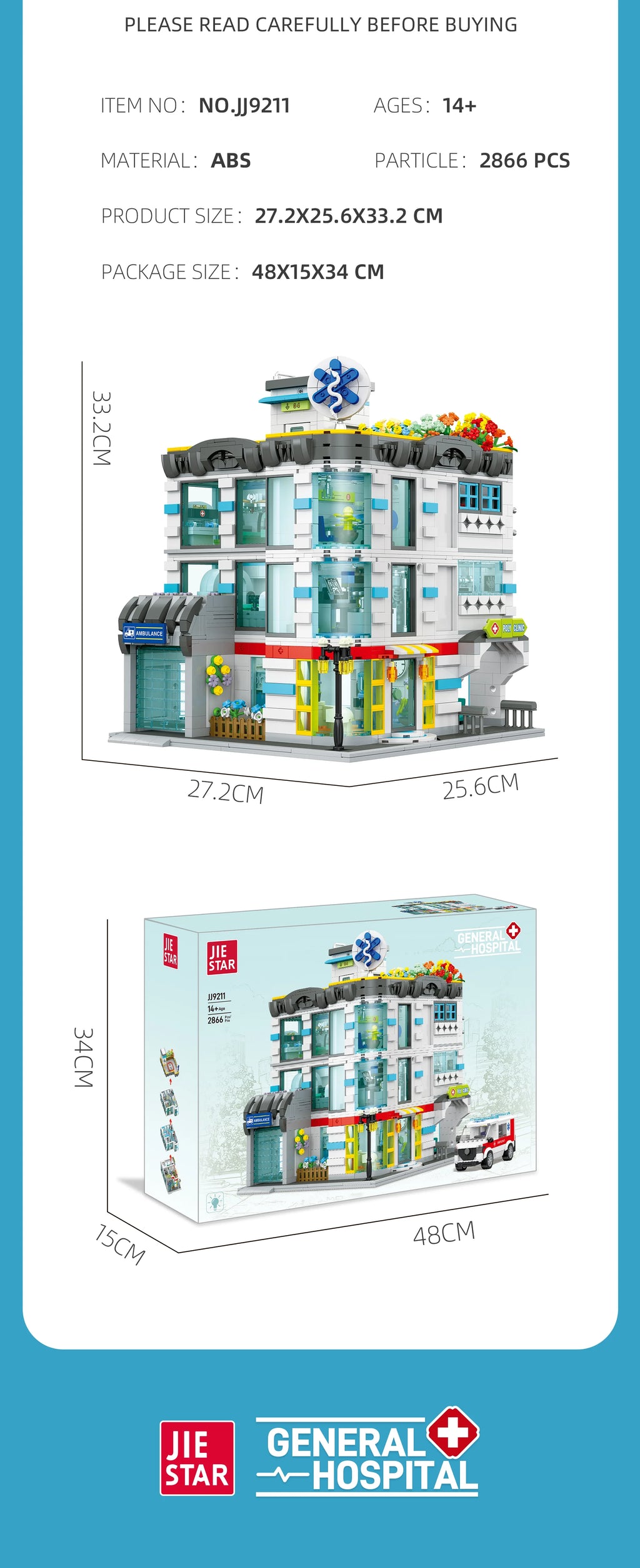 JIESTAR City Hospital Building Blocks Set, 2866 piezas de material ABS con luces LED