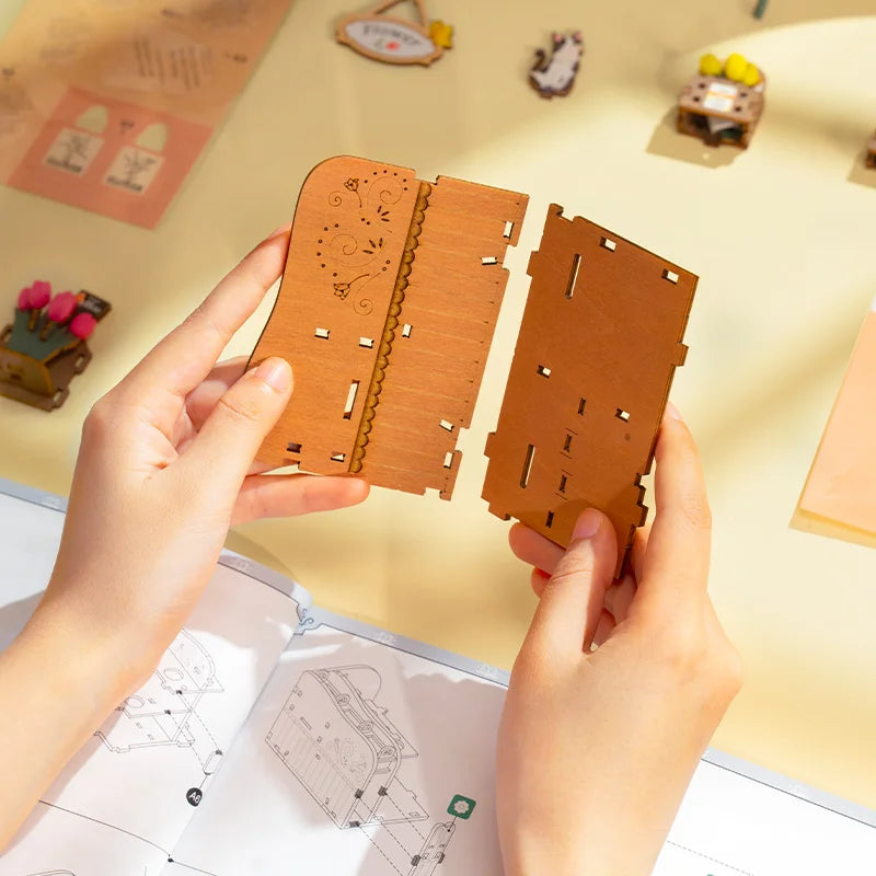 Robotime Rompecabezas de madera 3D Kit de carrito de flores Decoración Manualidades Regalos Kits de modelos para adultos Mujeres Niñas Niños