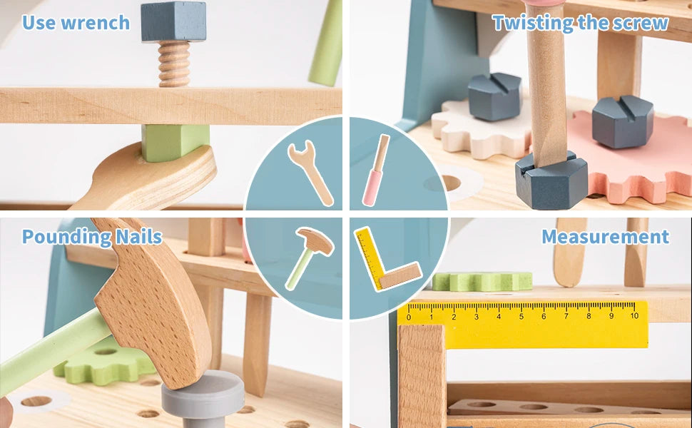 Robotime-Juego de banco de herramientas, Mini banco de trabajo de madera, juguetes de construcción, juego educativo de simulación, regalo, juego de herramientas de juguete para niños y niñas
