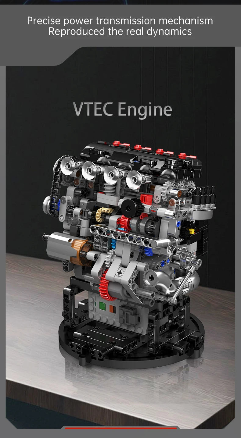 Mould King 10234 juguetes técnicos de motor de coche, conjunto de bloques de construcción de motor VTEC motorizado