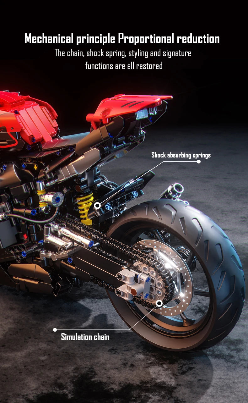 ToylinX-Juego de bloques de construcción de motocicletas 1:5, 2024 Uds., modelo de súper moto de carreras técnicas