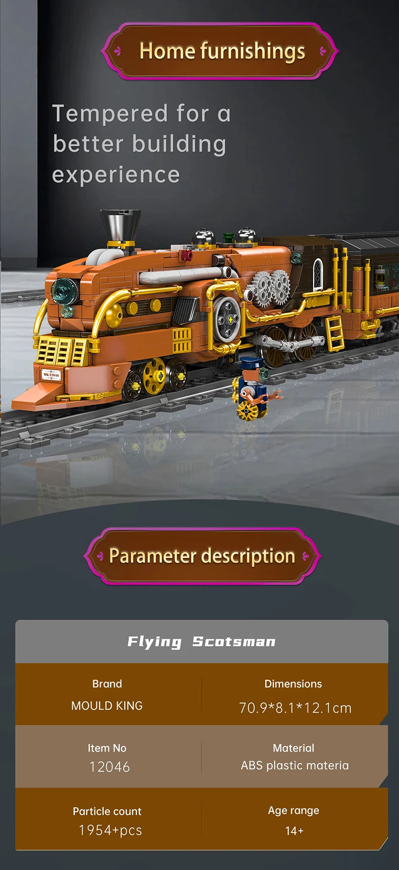 Mould King 12046 Tren técnico de juguete, tren Steampunk motorizado