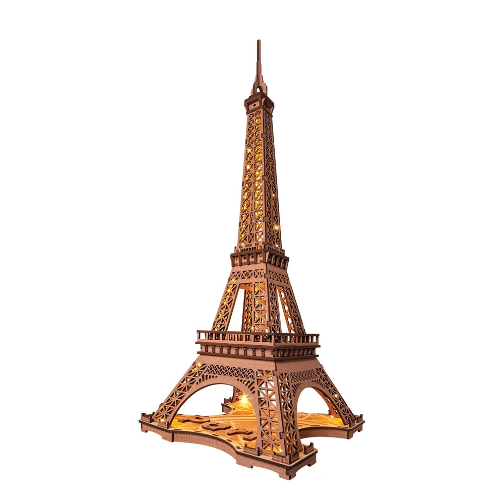 Robotime-Juego de rompecabezas de madera 3D, noche de la Torre Eiffel, modelos 1:638 para niños y adultos, Kits de manualidades DIY, regalo DIY con luz