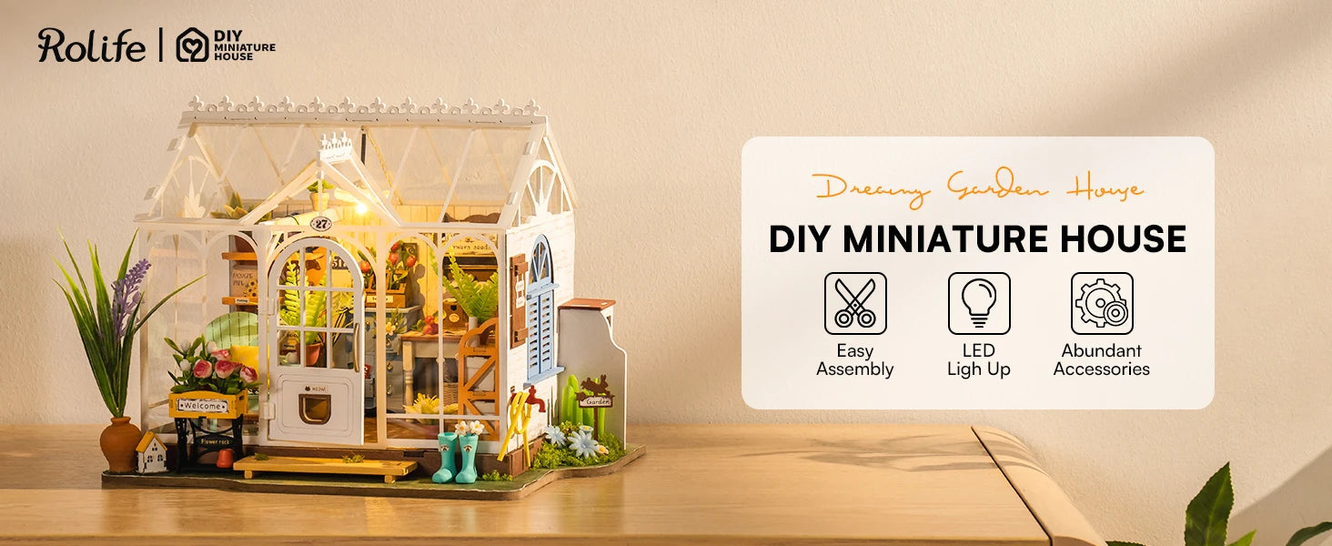 Robotime-casas de muñecas rolife para niños y adultos, jardín de ensueño en miniatura, casa de muñecas de madera con muebles