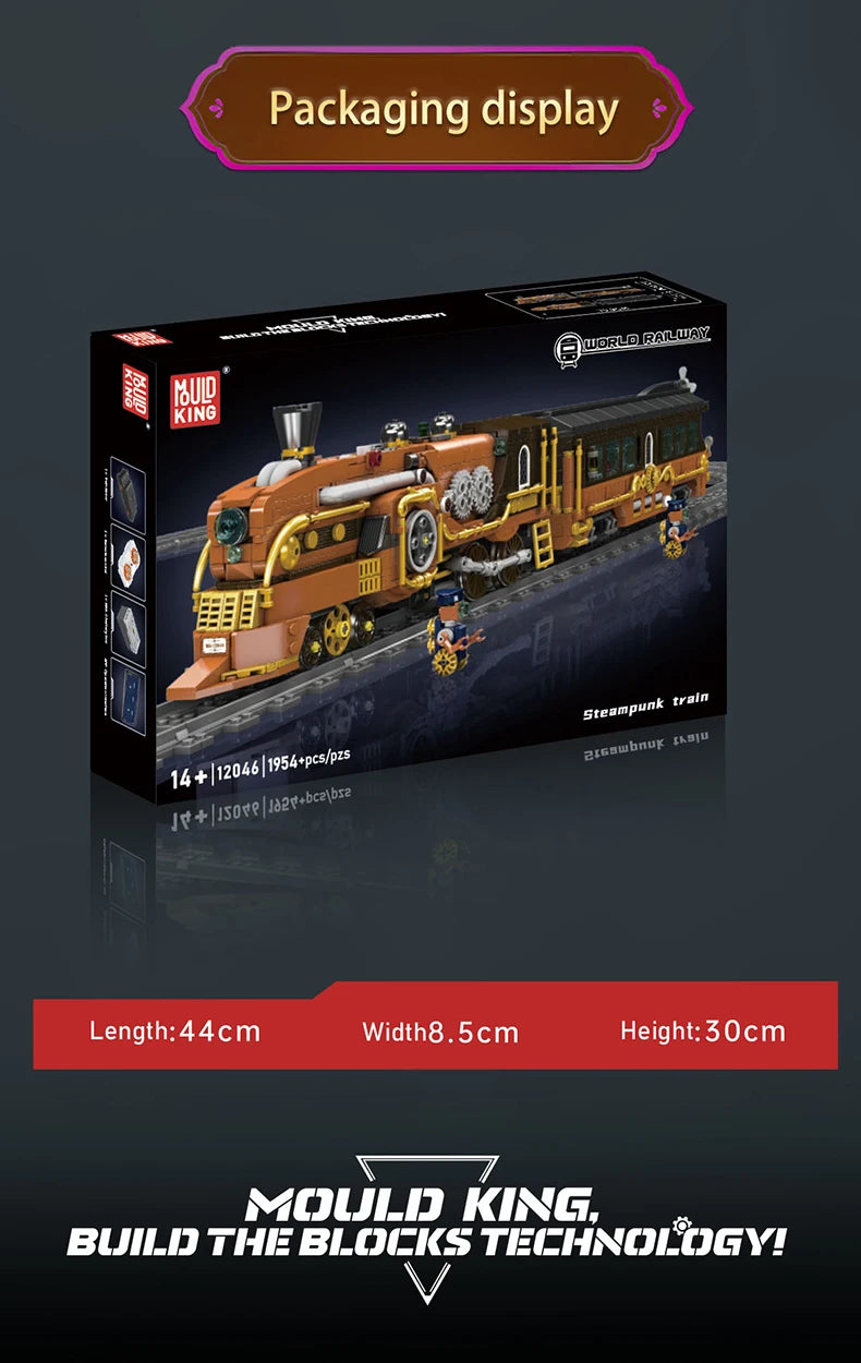 Mould King 12046 Tren técnico de juguete, tren Steampunk motorizado