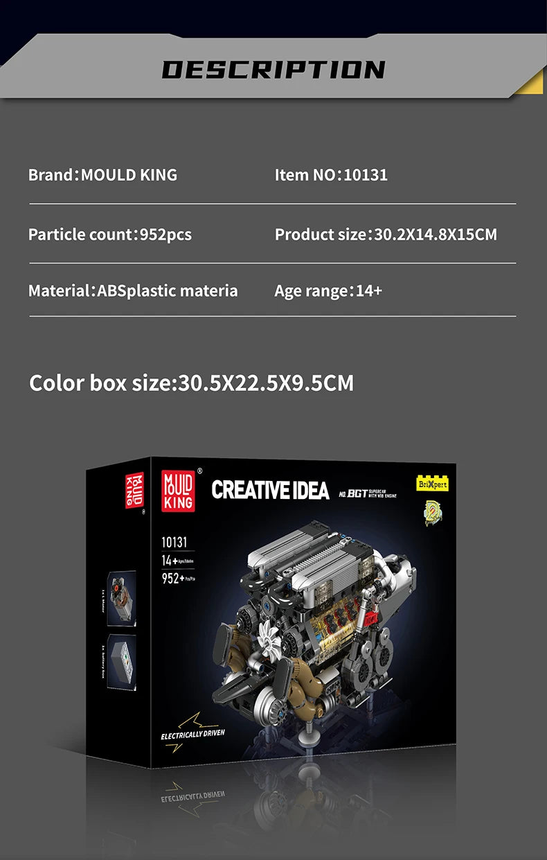 Mould King-bloques de construcción de piezas de coche técnico, motor W16 para BGT, supercoche