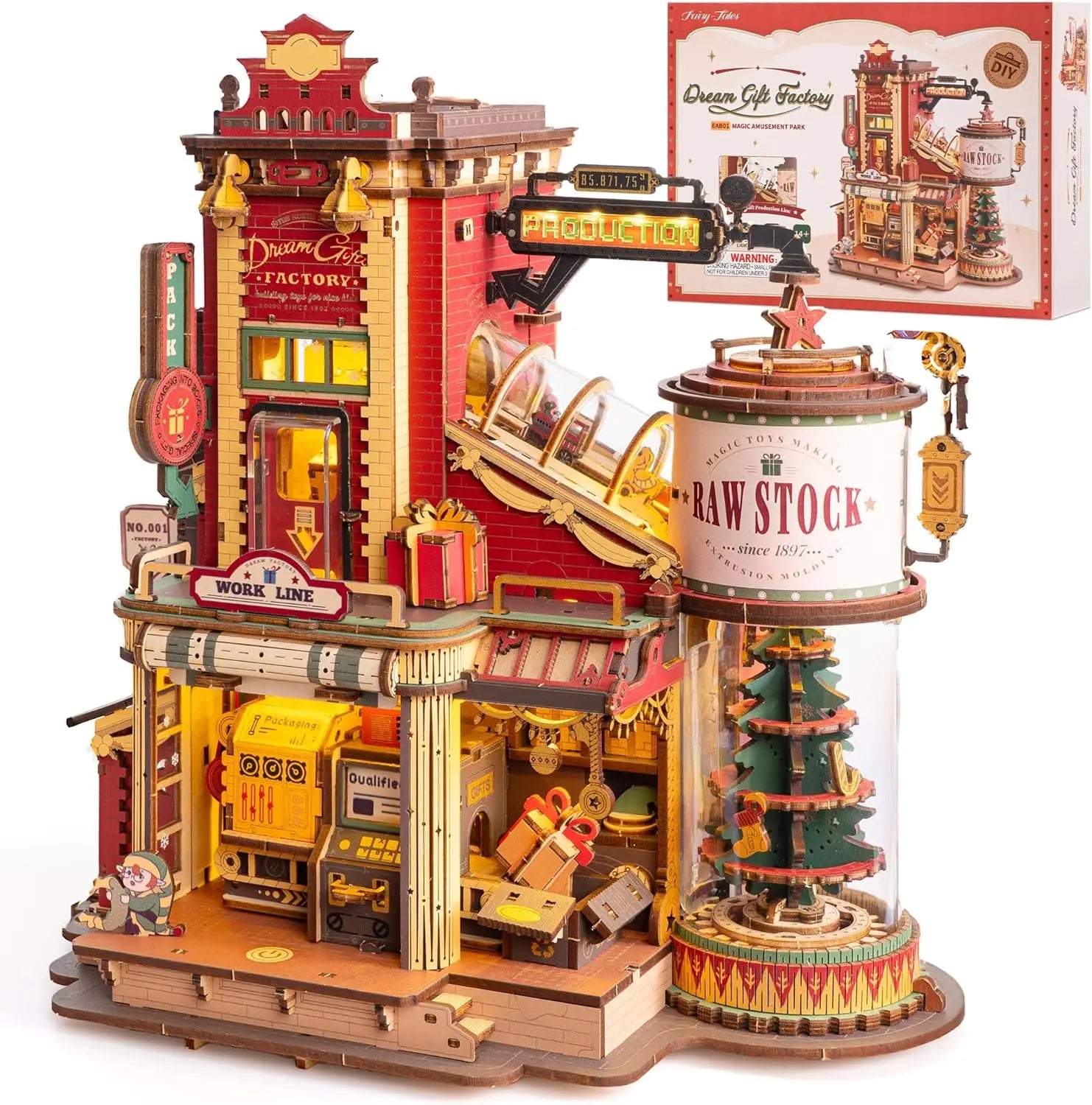 Robotime Rokr Caja de música de madera Fábrica de regalos de sueños de Navidad Rompecabezas de madera 3D Kits de modelos de madera Construye los mejores regalos para niños y adultos