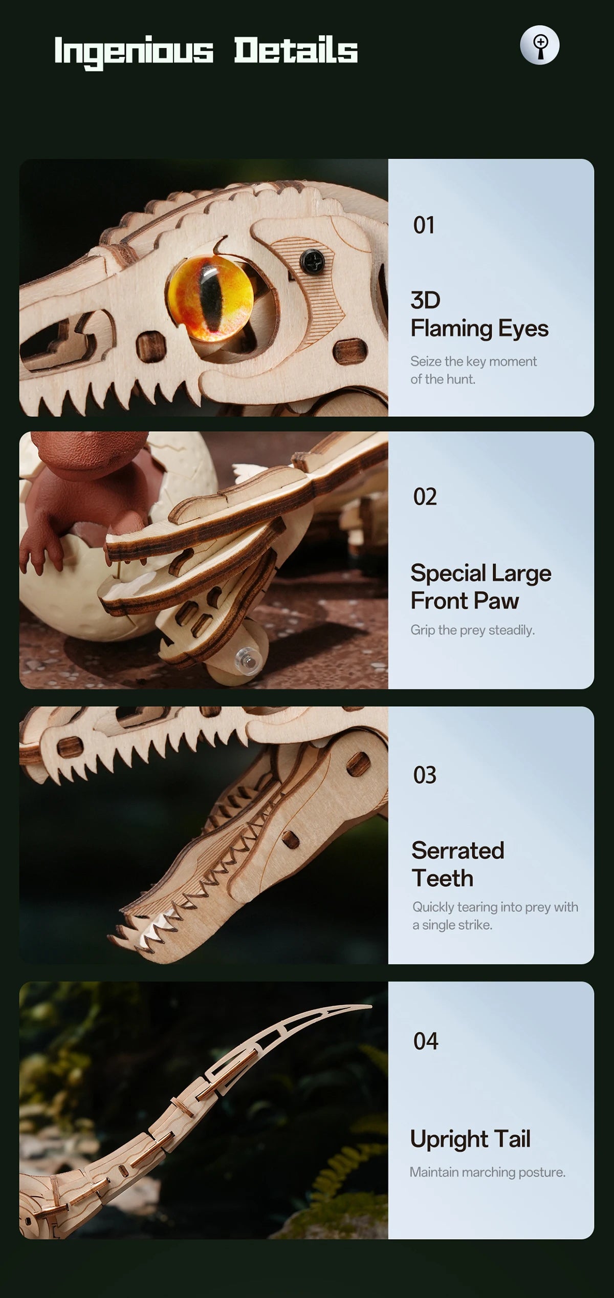 Rompecabezas 3D de Madera Robotime Rokr, Velociraptor Mecánico, Modelo de Velociraptor para Armar, Kit de Construcción Mecánica, Madera 3D LD01