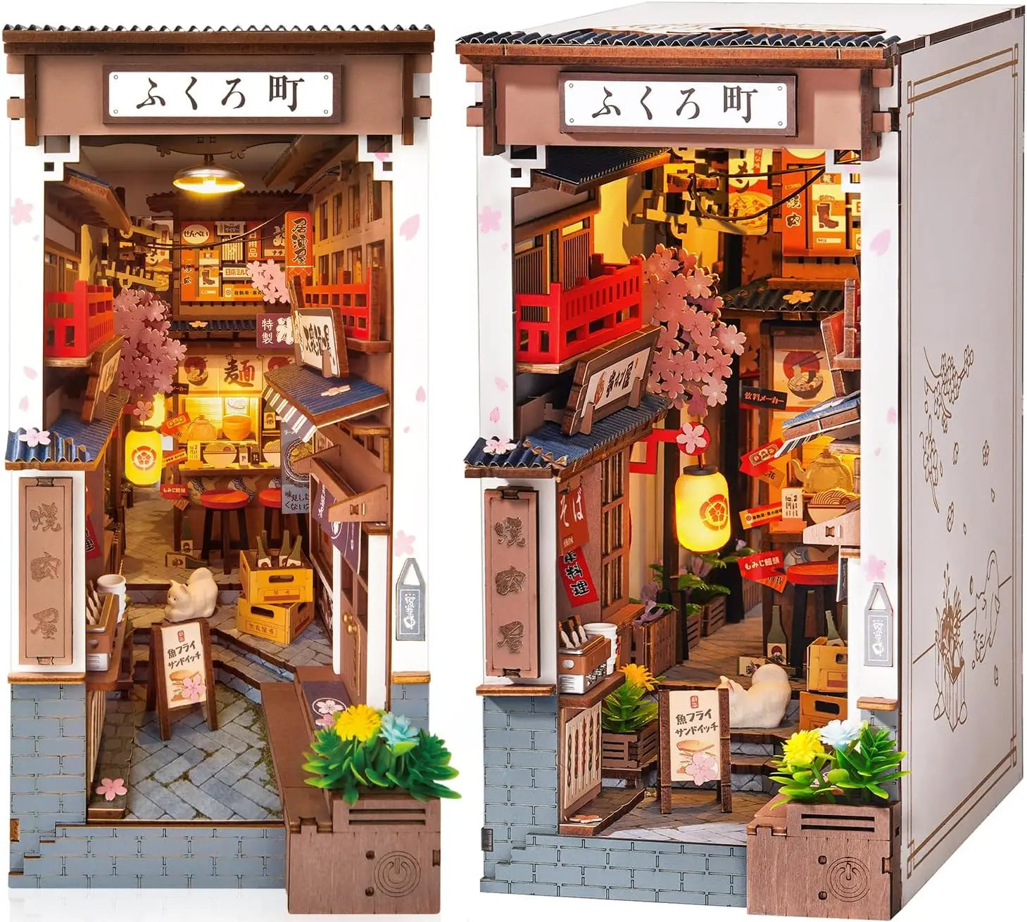 Robotime Sakura Wine Alley DIY Booknook con luces DIY casa de muñecas en miniatura Kit 3D rompecabezas de madera sujetalibros estantería decoración regalo