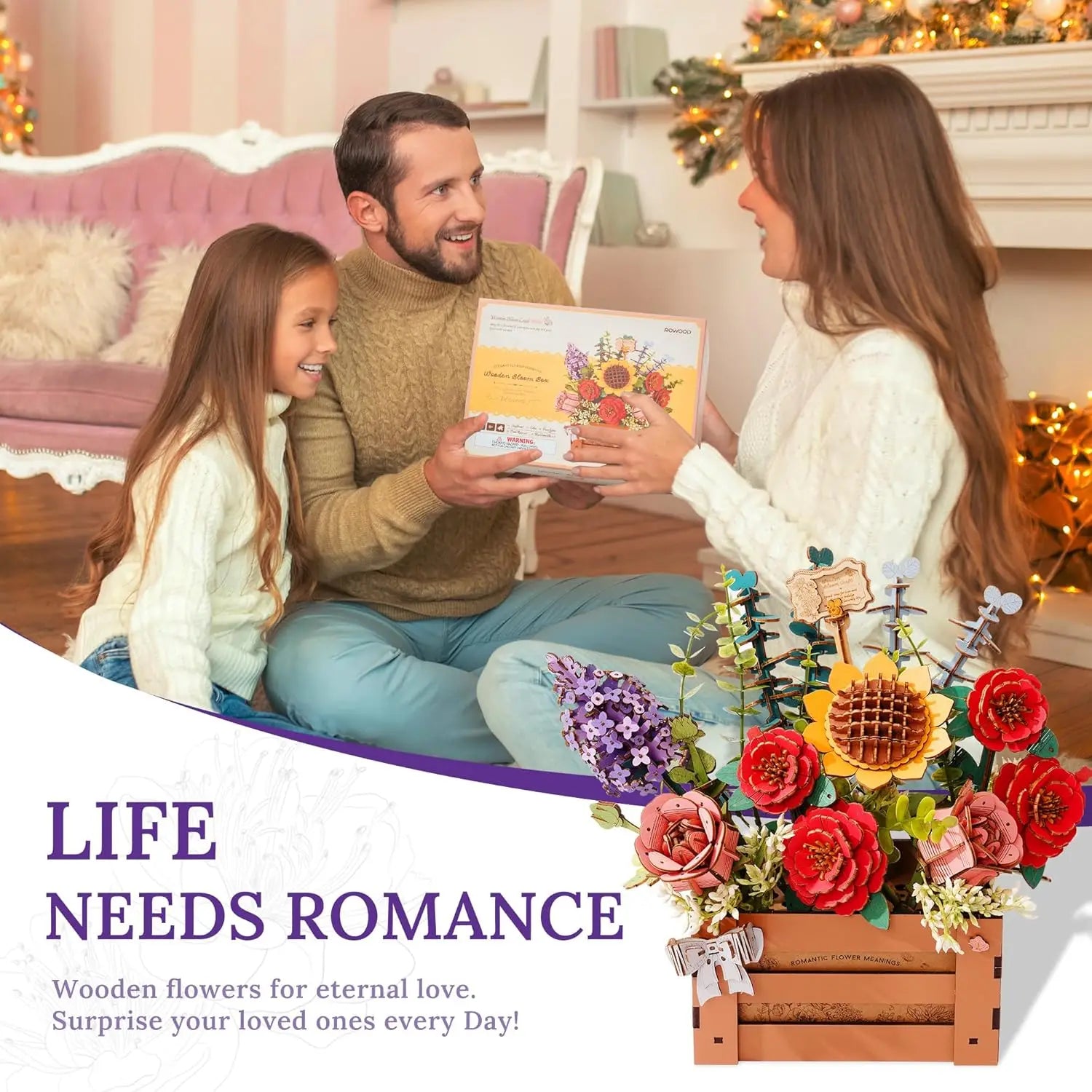 Robotime-rompecabezas de madera 3D de flores, Kits de modelos de ramo Artificial, Kit de construcción de rompecabezas de madera para mujer, cumpleaños del Día de San Valentín