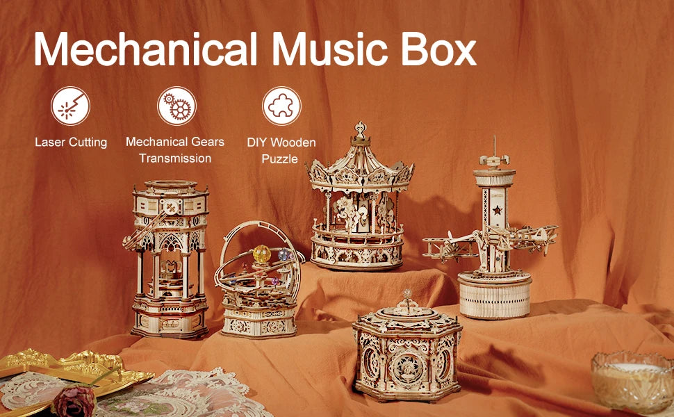 Robotime Secret Garden-Kit de caja de música mecánica, caja de rompecabezas de madera 3D para adultos, proyecto de construcción de autoensamblaje