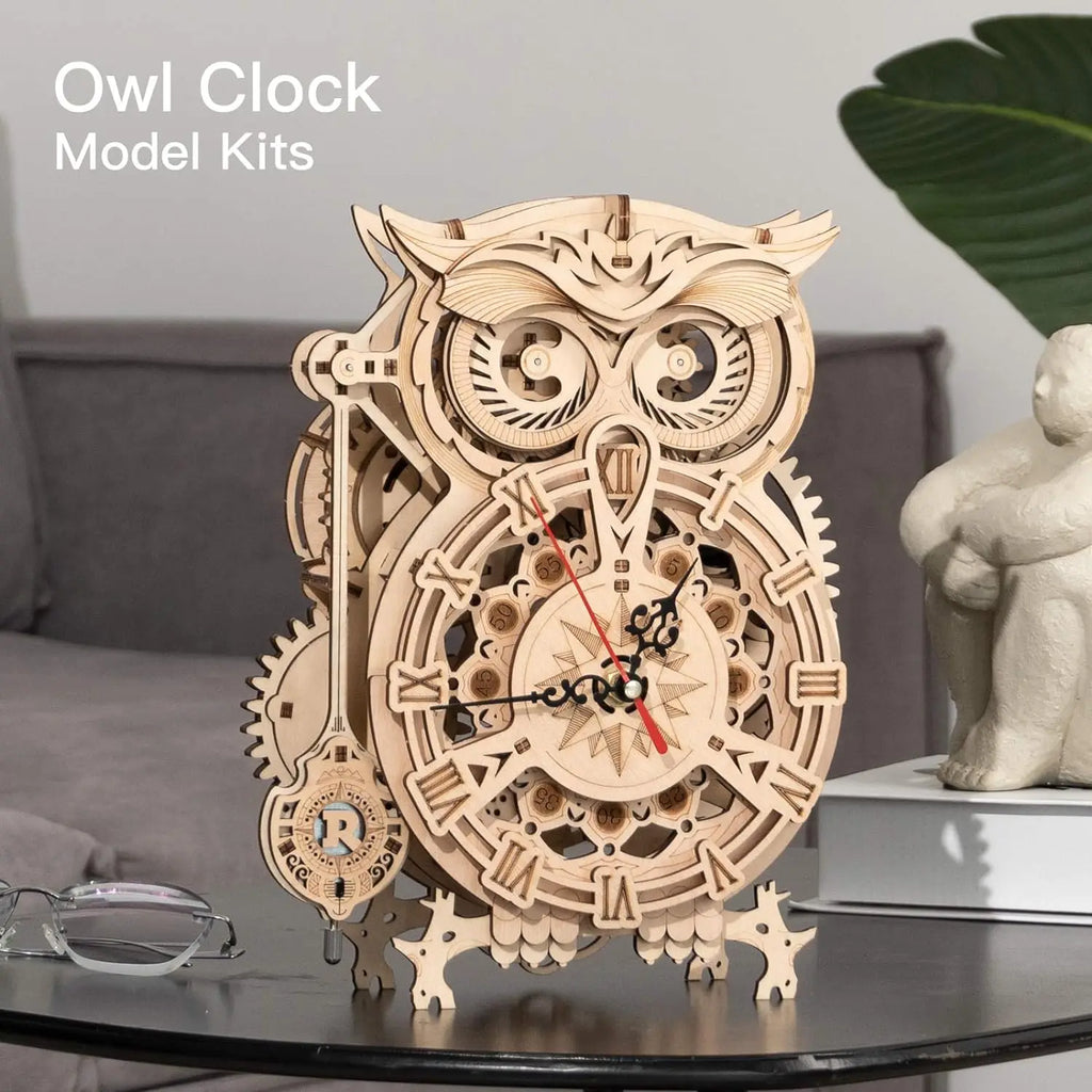 Robotime: rompecabezas 3D de madera con forma de reloj de búho, juego de construcción, juguetes