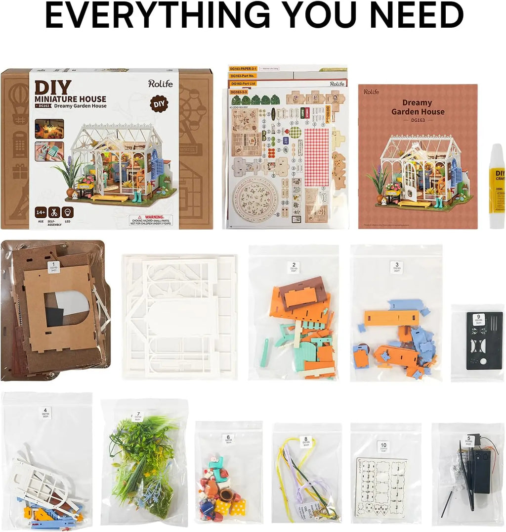 Robotime Rolife-casa de jardín de ensueño, rompecabezas 3D DIY, Kit de casa de muñecas en miniatura, manualidades, pasatiempos, estantería, objetos decorativos