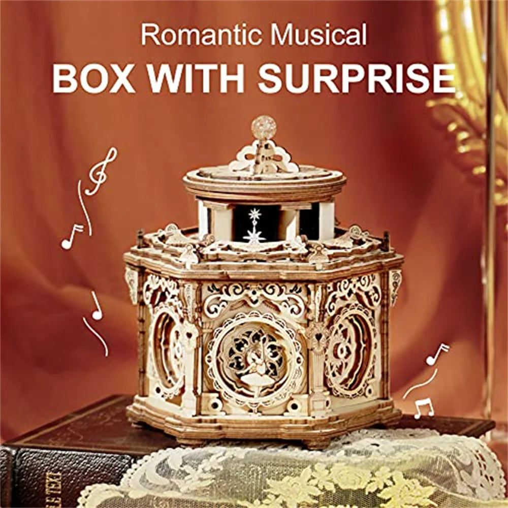 Robotime Secret Garden-Kit de caja de música mecánica, caja de rompecabezas de madera 3D para adultos, proyecto de construcción de autoensamblaje