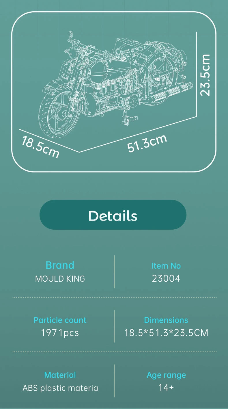Mould King 23004 juguetes de coche técnico, conjunto de bloques de construcción de motocicleta American Cruise
