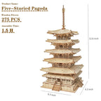 Robotime-rompecabezas 3D de Pagoda de cinco pisos para niños y adultos, Kit de construcción de modelo de madera artesanal, el mejor regalo