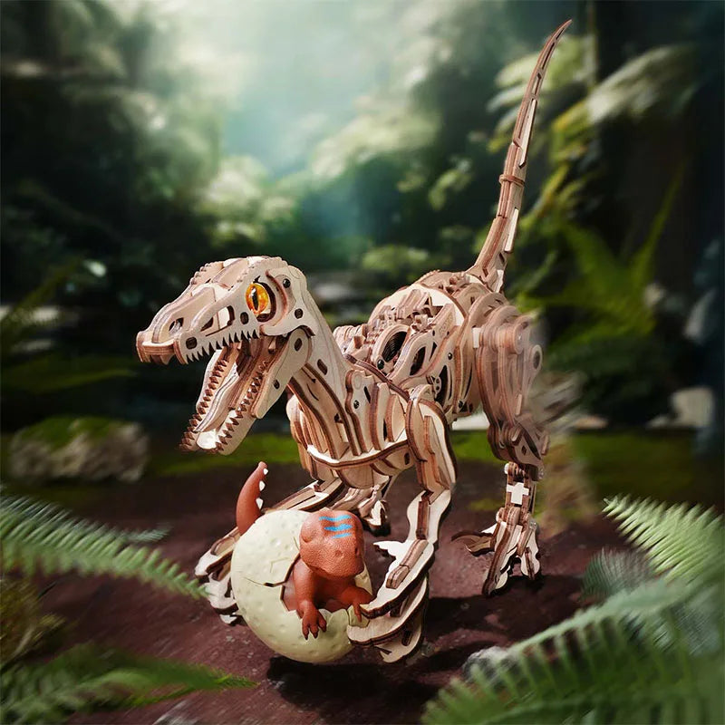 Rompecabezas 3D de Madera Robotime Rokr, Velociraptor Mecánico, Modelo de Velociraptor para Armar, Kit de Construcción Mecánica, Madera 3D LD01