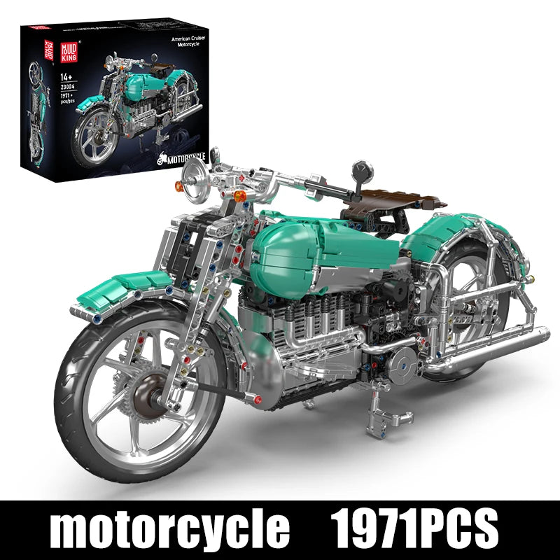 Mould King 23004 juguetes de coche técnico, conjunto de bloques de construcción de motocicleta American Cruise