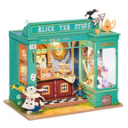 Robotime Rolife-casa de muñecas educativa, Kit de casa en miniatura DIY, casa de muñecas de madera, tienda de té de Alicia, regalos para niñas