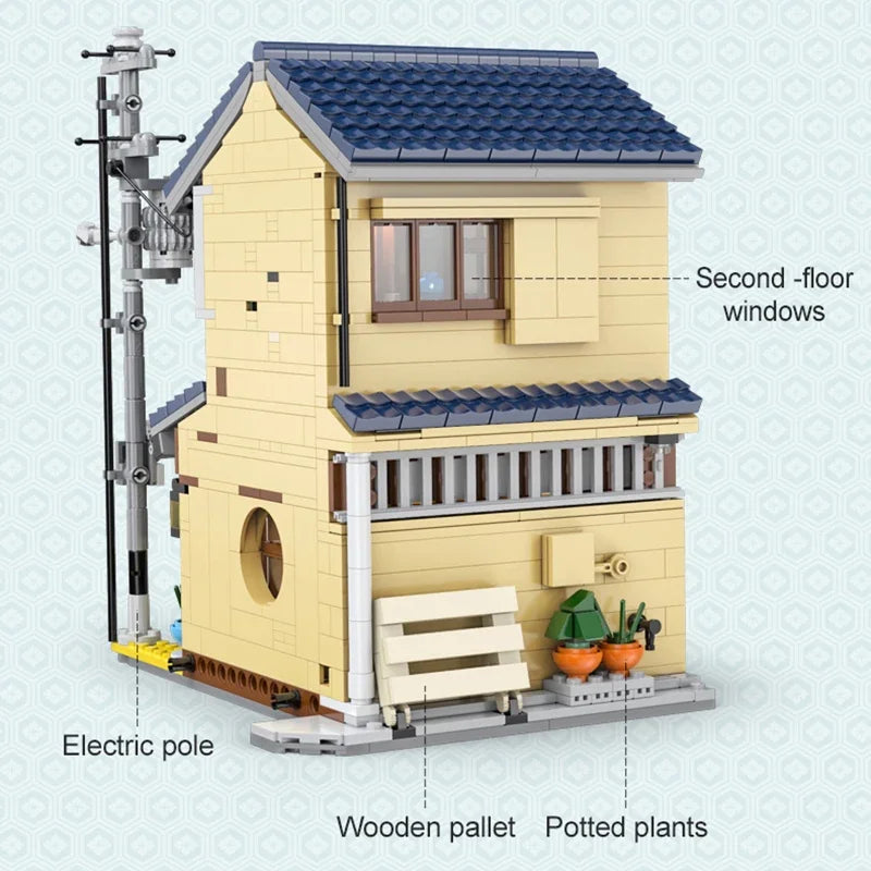 Bloques de construcción con caja de embalaje juguete de ladrillos para armar Casa de la tienda de té japonesa de ciudad con LED
